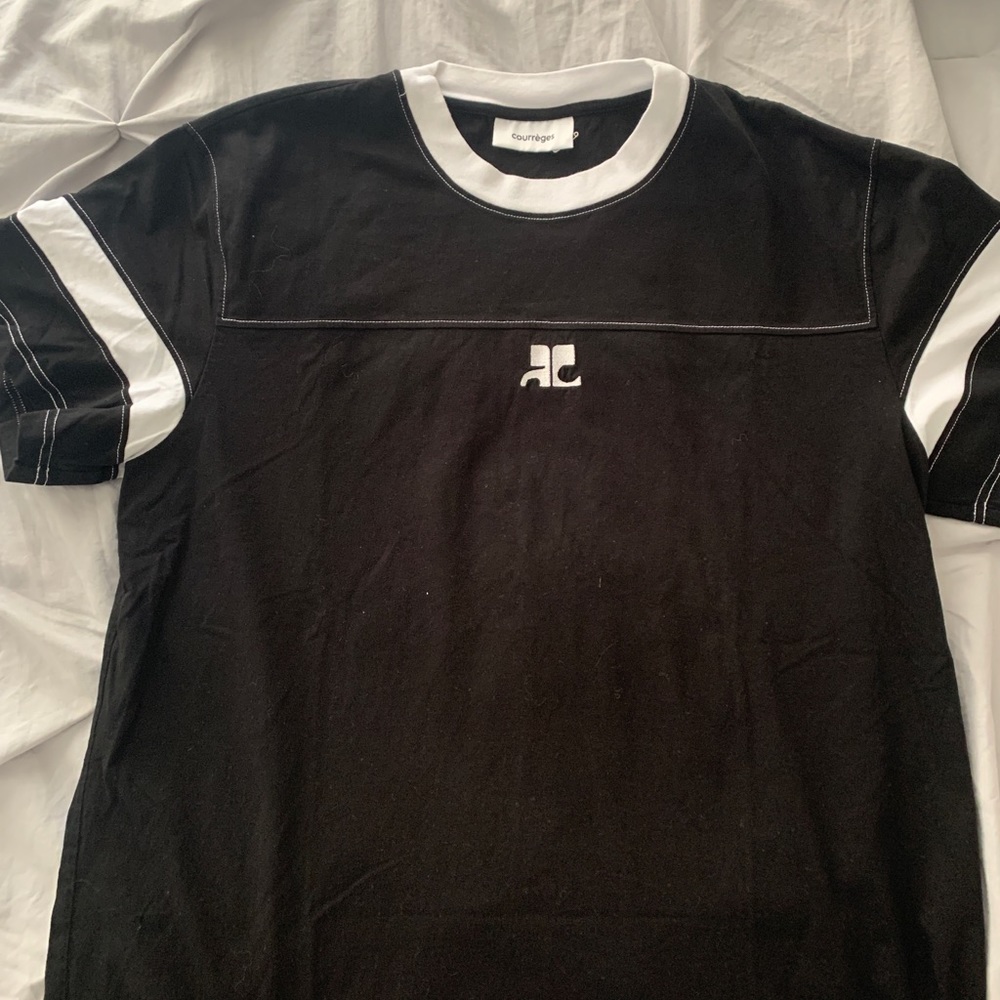 Black Courreges top with white accents